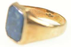 14K Yellow Gold 1960's Squared Blue Agate Statement Ring