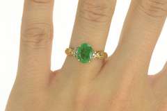 14K Yellow Gold 1.00 Ct Natural Emerald Diamond Accent Ring