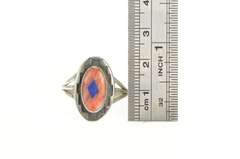 Sterling Silver Teme Coral Lapis Southwestern Geometric Ring