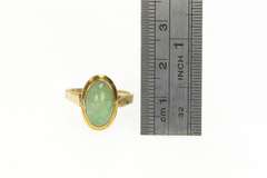 14K Yellow Gold 1960's Ornate Jade Cabochon Statement Ring