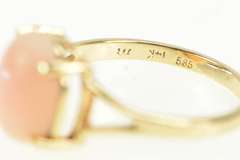 14K Yellow Gold Retro Oval Coral Cabochon Vintage Statement Ring