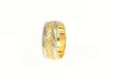 14K Yellow Gold 7.5mm Grooved Two Tone Wedding Band Ring