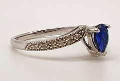 14kt Solid White Gold, Blue Sapphire, & Diamond Ring