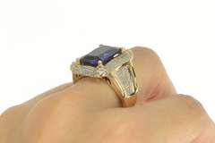 14K Yellow Gold Emerald Cut Sim. Sapphire 0.50 Ctw Diamond Ring