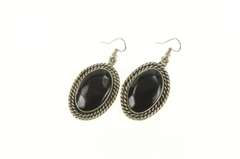 Sterling Silver Oval Black Onyx Rope Dangle Southwestern Earrings