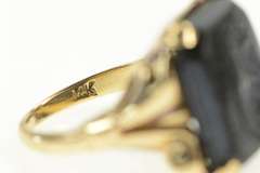 14K Yellow Gold Art Deco Hematite Carved Intaglio Vintage Ring