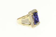 14K Yellow Gold Emerald Cut Sim. Sapphire 0.50 Ctw Diamond Ring