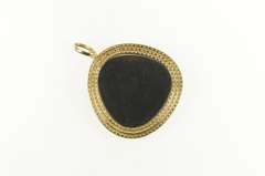 14K Yellow Gold Labradorite Cabochon Grooved Trim Vintage Pendant