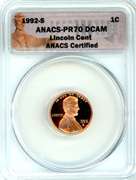 1992-S Lincoln Memorial Cent in ANACS PR70 DCAM