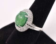 Brilliant  6.50 Emerald & 1.50CTW White Sapphire Ring in Sterling Silver