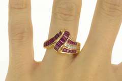 14K Yellow Gold 2.11 Ctw Baguette Ruby Diamond Curvy Band Ring