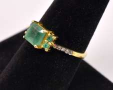 Stunning 1.88CTW Emerald & 0.10CTW Diamond Ring in Gold Plated Sterling Silver