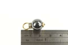 14K Yellow Gold Hematite Sphere Ball Rhinestone Slide Pendant