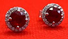 14K WHITE GOLD DIAMOND AND RUBY PUSH BACK EARRINGS