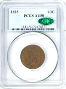 1825 Classic Head Half Cent in PCGS AU50 CAC