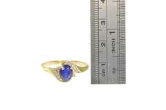 10K Yellow Gold Oval Syn. Sapphire Diamond Cluster Bypass Ring