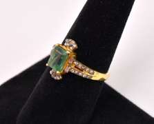 Dazzling 2.11CTW Natural Emerald & 0.27CTW Diamond Ring in Gold Plated Sterling Silver