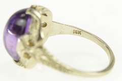 18K White Gold Art Deco Amethyst Filigree Engraved Elaborate Ring