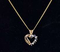 Brilliant Blue Sapphire and Diamond Heart Pendant Necklace in Yellow Gold