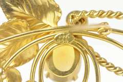 14K Yellow Gold Oval Natural Opal Leaf Cluster Statement Pin/Brooch