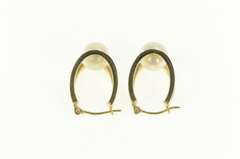 14K Yellow Gold Pearl Split Oval Hoop Vintage Statement Earrings