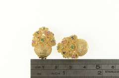 14K Yellow Gold 1960's Emerald Daisy Bouquet Basket Clip Back Earrings