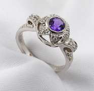 Regal Amethyst & Diamond Ring in 14K WG