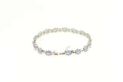 14K White Gold Tanzanite Round Flower Cluster Tennis Bracelet
