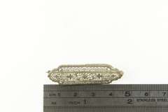 10K White Gold Art Deco Elaborate Filigree Floral Bar Pin/Brooch