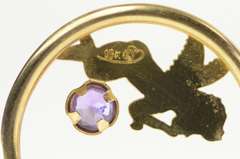 10K Yellow Gold Round Amethyst Cherub Baby Angel Hoop Earrings
