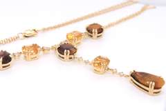 Pleasing Yellow Gold Tiger Eye, Citrine and Diamond Necklace