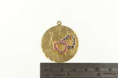 14K Yellow Gold 1960's Ruby Sapphire Heart Music Note Charm/Pendant