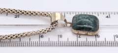 Vintage 925 Sterling Silver Malachite Pendant on Popcorn Chain Necklace