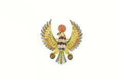 22K Yellow Gold Horus Ancient Egyptian Enamel Falcon Symbol Pin/Brooch