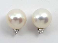 Charming Pearl & Diamond Stud Earrings in 14K WG