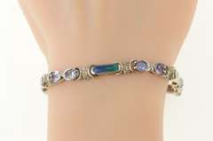 14K White Gold Black Opal Inlay Tanzanite Diamond Statement Bracelet