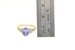 14K Yellow Gold Oval Sim. Tanzanite Cubic Zirconia Cluster Accent Ring