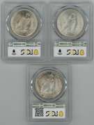 3 Diff. near Gem BU 1922-1924 Peace Silver Dollars. NGC MS64