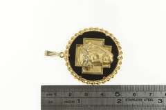 14K Yellow Gold Jesus Crown of Thorns Onyx Diamond Christian Pendant