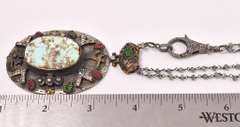 Lovely 41.29CTW Turquoise & 0.12CTW Diamond Pendant with Labradorite Necklace in Sterling Silver