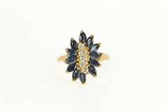 14K Yellow Gold Marquise Sapphire Diamond Wavy Cluster Ring