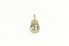 14K Yellow Gold Tahitian Pearl Diamond Accent Statement Pendant