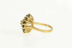 14K Yellow Gold Marquise Sapphire Diamond Wavy Cluster Ring