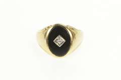 10K Yellow Gold Retro Black Onyx Diamond Accent Men's Ring