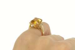 14K Yellow Gold Emerald Cut Palmeira Citrine Diamond Cocktail Ring