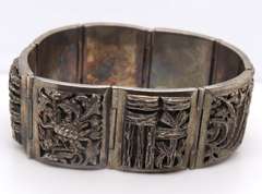 Vintage 925 Sterling Silver Engraved Wide Bangle Bracelet