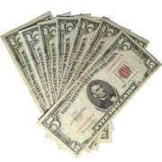 7 Red Seal $5 US Notes