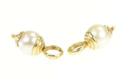 14K Yellow Gold Pearl Classic Dangle Hoop Charm Accent Earrings