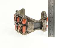 Sterling Silver Navajo Coral Jerry Wilma Begay Watch Cuff Bracelet