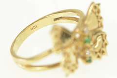 10K Yellow Gold Diamond Emerald Ornate Retro 3D Butterfly Ring